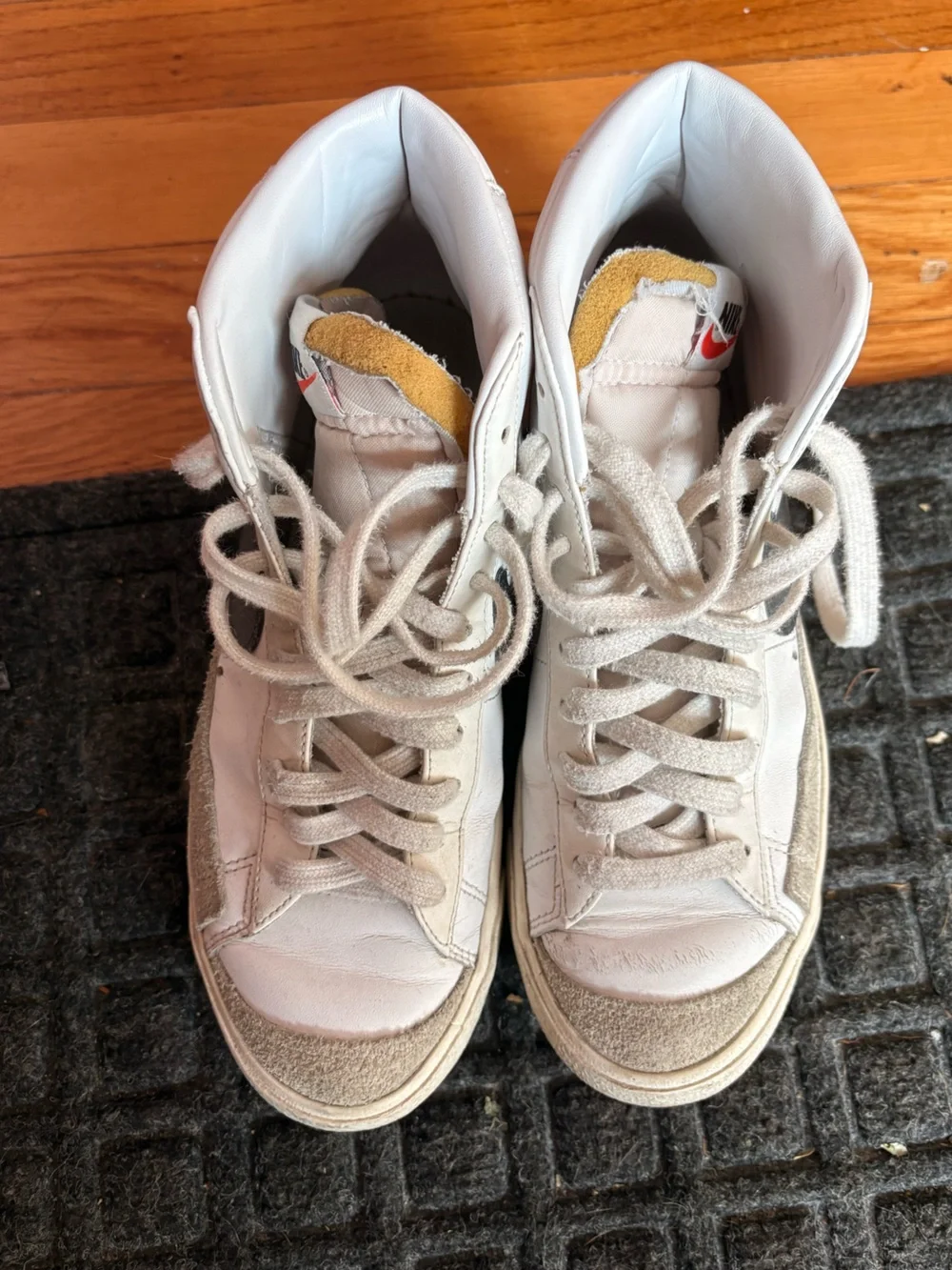 Nike White and Gray High-Top Sneakers with Orange Tongue Tab